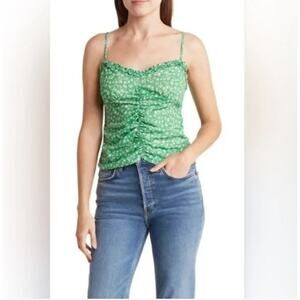 Lush Green & White Floral Print Ruched Front Cami Size 1X